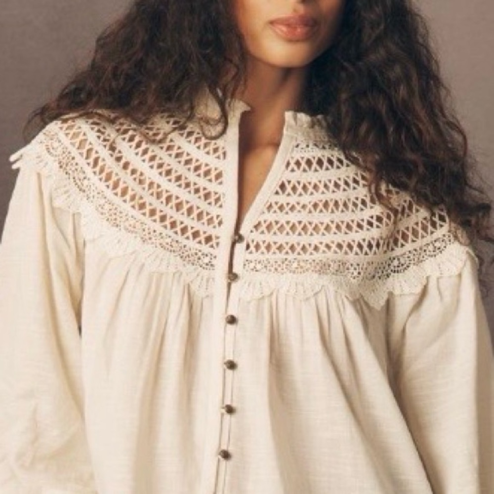 Anthropologie Pilcro Lace Yoke Peasant Blouse Medium NWT - Picture 2 of 10